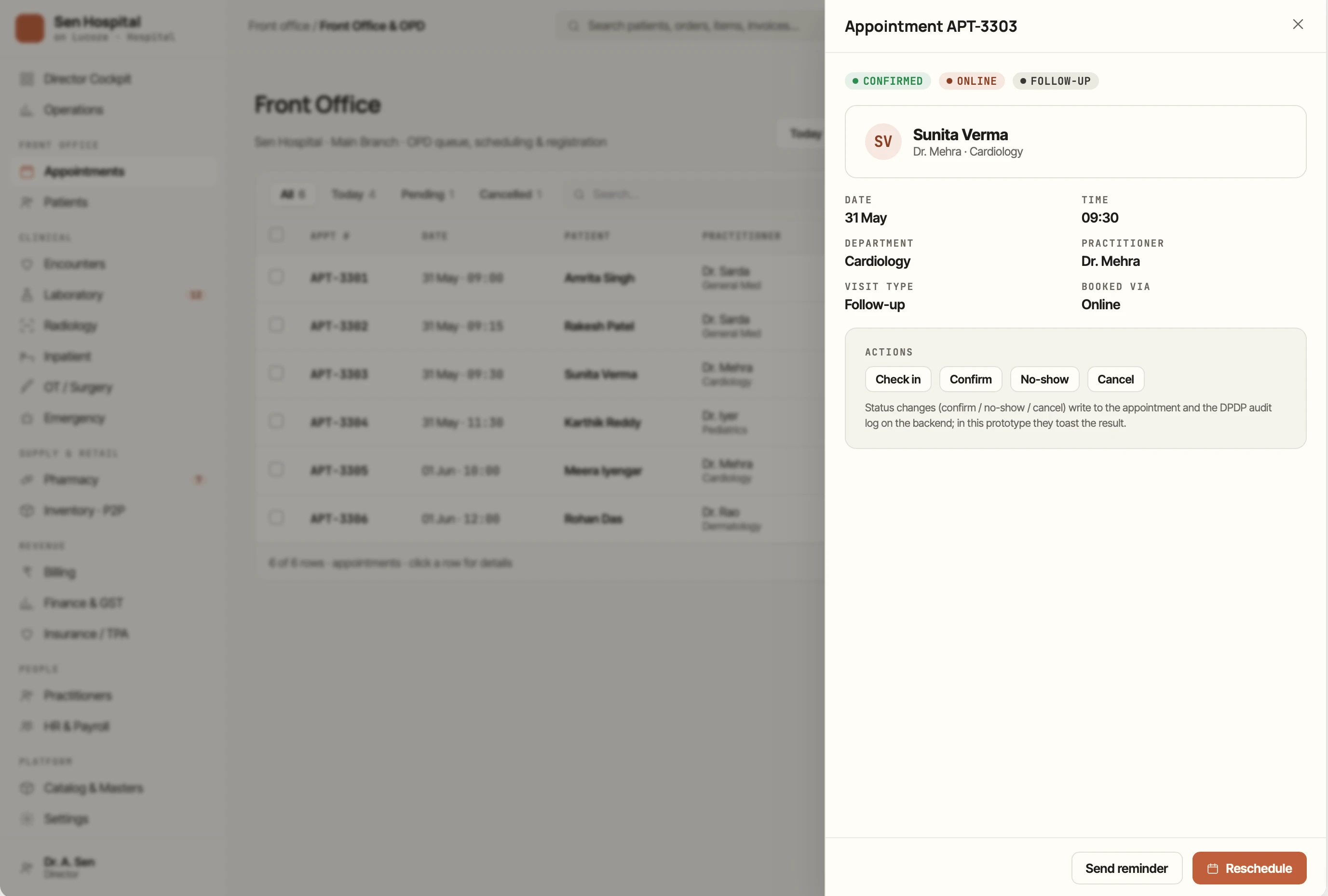 Booking an appointment in Lucoze by department, doctor and slot