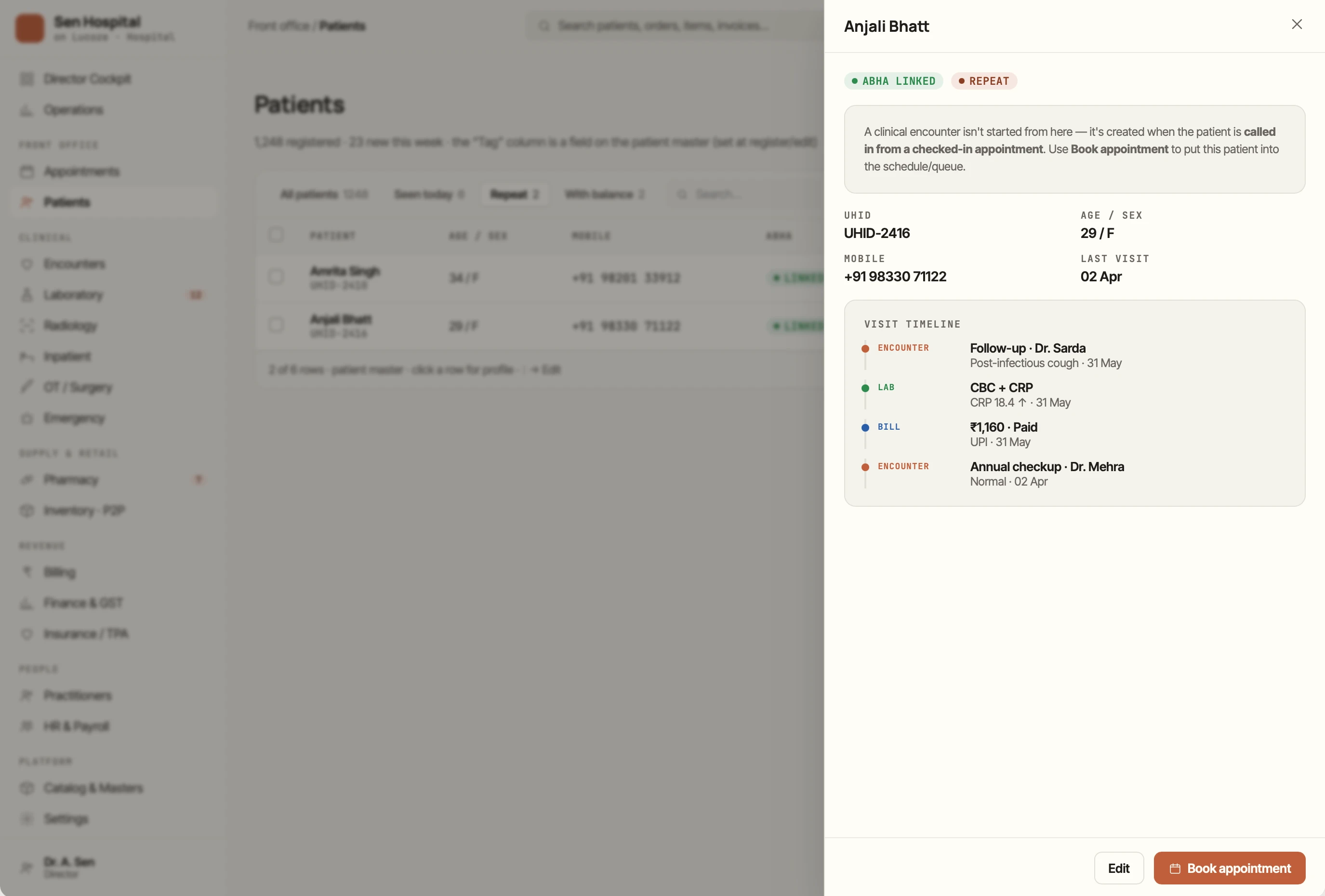 Patient encounters and records for a dermatology practice in Lucoze